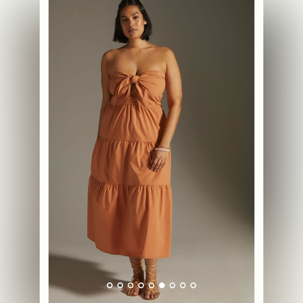 BLUE TASSEL Tiered Tie Front Midi Dress